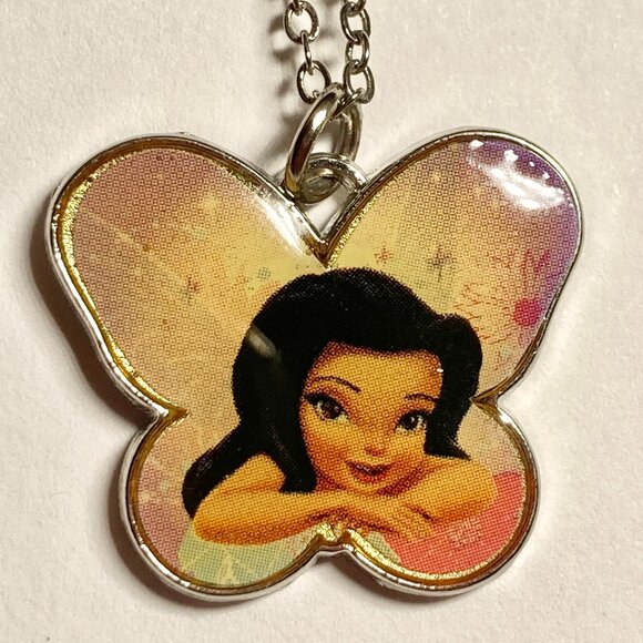 Vintage Disney Tinker Bell SilverMist Charm Necklace 18" Chain Fairy Silver Tone - Picture 2 of 6